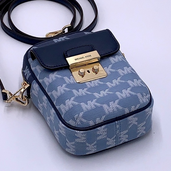 MICHAEL KORS SLOAN EDITOR SMALL NS TOP ZIP FLAP PACKET XBODY NAVY MULTI - Picture 4 of 15